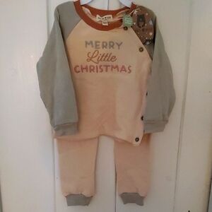 NWT Rabbit+Bear Merry Little Christmas Green & Biege Sweatshirt Set  Size 24 M